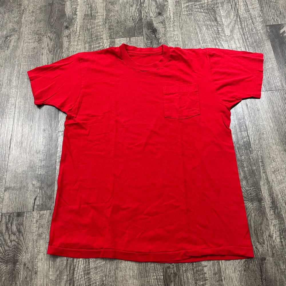 Vintage Red Blank Selvedge Pocket T Shirt Single Stitch